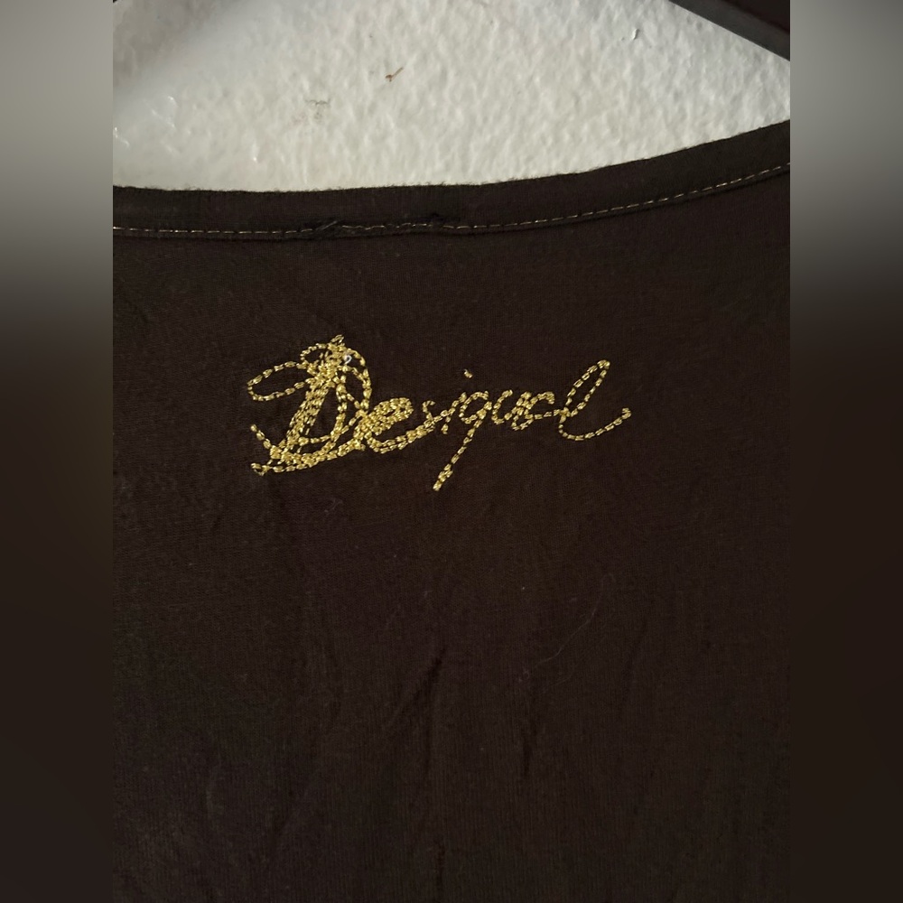 DESIGUAL Ladies Long Sleeve Scoop Neck A-line Brown TISDALE Dress XS Artsy Boho - Picture 8 of 16